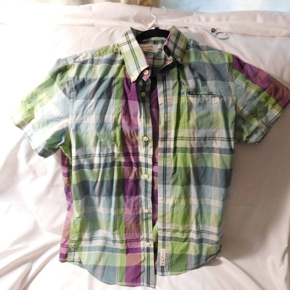 Vintage Original Penguin Short Sleeve Plaid Button Down Shirt Small